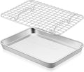 E-far Baking Sheet with Wire Rack Set, 9.5" x 7.3" (1 Pan +1 Cooling Rack) | Stainless Steel Sheet Pan with Rack Set for Toaster Oven, Mini Metal Tray for Cooking Roasting, Non-Toxic, Dishwasher Safe