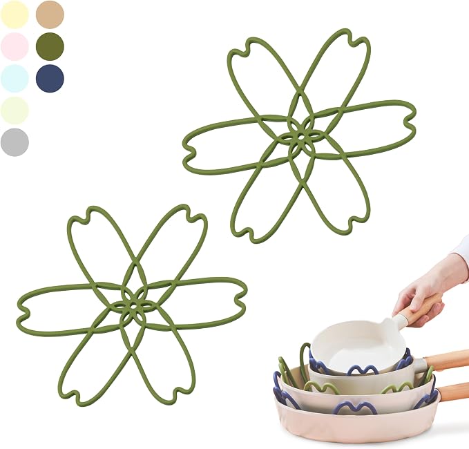 Silicone Pan Protectors for Stacking 2 Piece (Matcha Green, S) | Pot Separators for Cookware, Prevent Scratch, Protect Coating, Dishwasher Safe, Multi-Purpose Heat Resistant Trivets