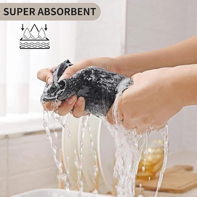 Kitinjoy 100% Cotton Waffle 4-Pack Kitchen Towels, 20" x 28", Black | Super Soft, Ultra-Absorbent, Fast Drying, lightweight, Quick Drying Kitchen Hand Towels
