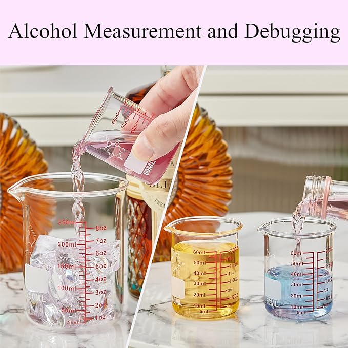 High Borosilicate Glass Measuring Cup-V-Shaped Spout，Glass Measuring Beaker for Kitchen or Restaurant, Easy to Read, 60 ML (2 Oz)-Pack of 2