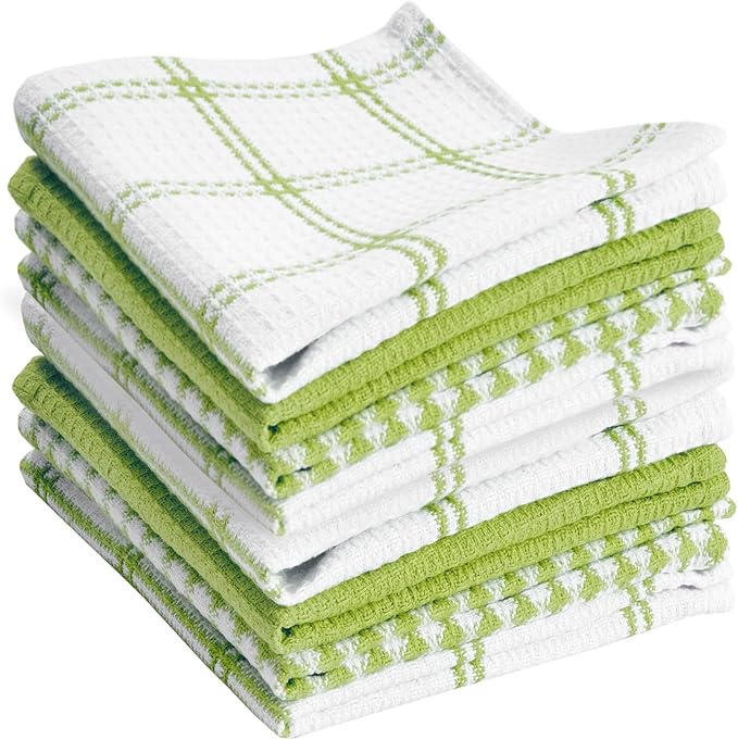 T-Fal Premium Waffle Dish Cloths: Highly Absorbent, Super Soft Long Lasting - 100% Cotton, 12"x13" Towel for Cleaning & Drying, (8-Pack), Green