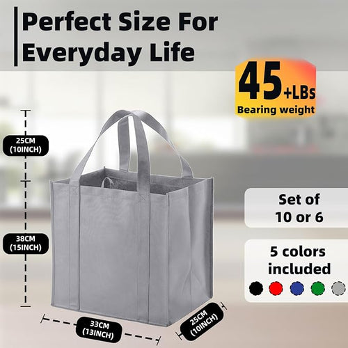 10 pack Reusable Grocery Bags,Thick Bottom-Shopping Bag for Groceries | Heavy Duty Large Shopping Totes,Reusable Bags With Handles ,Foldable,Washable ,Load Capacity Over 45 Pounds
