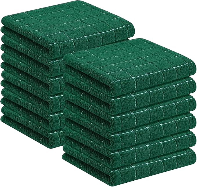 Homaxy 100% Cotton Terry Kitchen Towels, 12 Pack, Dark Green | Ultra Soft and Absorbent Dish Towels for Kitchen, Suitable for Drying and Washing Dishes