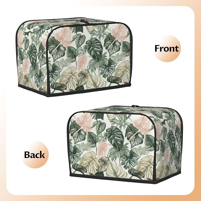 2 Slice Toaster Cover Tropical Leaf Pattern Dust Proof Washable Kitchen Appliance Cover with Pocket, Oxford Fabric Countertop Toaster Protector for Standard Toasters Small Appliances