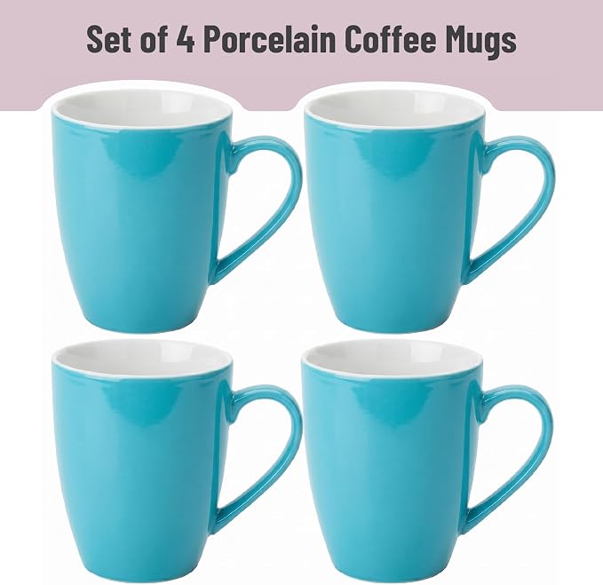 BTaT- Porcelain Coffee Mugs Set, 16 Ounces, 4 Pack, Turquoise Ceramic Coffee Mugs with Handle, Restaurant Cups for Mocha, Tea, Cappuccino, Cocoa, Cereal, Mug Gift Set, Dishwasher and Microwave Safe