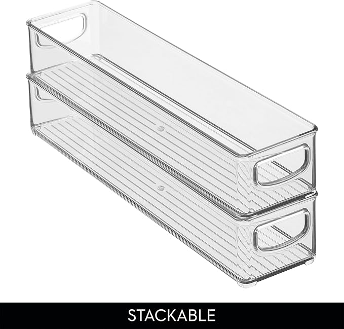 iDesign Slim Clear Plastic Storage Bin Organizer, Extra Long Narrow | Stackable, For Kitchen and Pantry