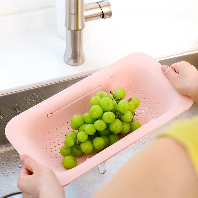 Blue Ginkgo Over Sink Colander, Extendable Kitchen Strainer, 2-Pack, Mix | Fits Most Sinks. Rinse, Drain and Dry with Ease.