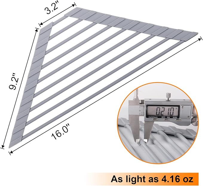 Triangle Roll Up Dish Drying Rack for Sink Corner, Silicone Wrapped Sponge Holder for Kitchen Sink Caddy Organizer Multipurpose Corner Shelf Drainer Mat for RV Kitchen Sink Accessories Counter Storage