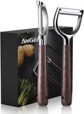 Premium Vegetable Peeler, Stainless Steel Potato Peeler with Ergonomic Wood Handle, Sharp Veggie Peeler for Potatoes, Carrots, Fruits & Cabbage, Professional Peeler for Kitchen (Y+I Set)