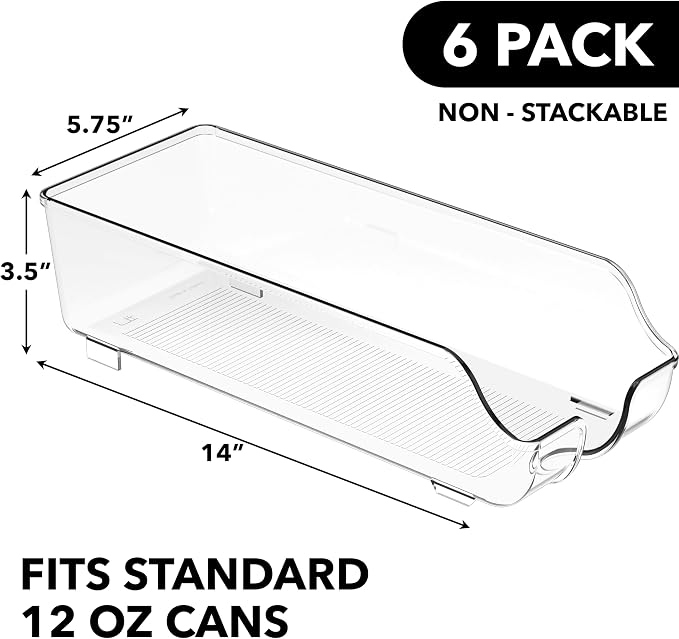 Simple Houseware Soda Can Organizer Dispenser Refrigerator/Pantry, Set of 6 | Clear