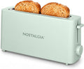 Nostalgia Slim 2-Slice Toaster – Wide Slot – Space-Saving Design – Adjustable Browning Dial – 10-inch Long Slot Fits 2 Slices of Bread or Bagel Halves – Drop-down Crumb Tray – Sage