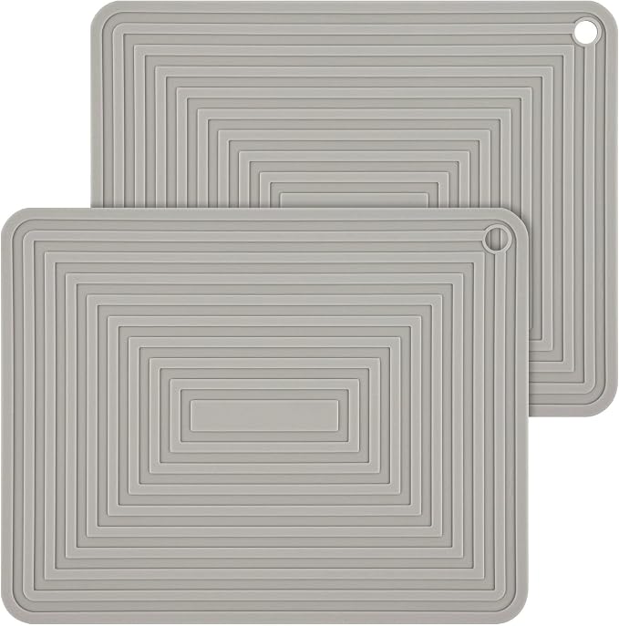 Silicone Trivets for Hot Dishes, Trivet Mat Hot Pads for Kitchen, Trivet for Pots and Pans, Big Silicone Pot Holders, Trivets for Quartz Countertops, Heat Resistant Mats Set 2 Light Gray