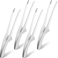 Patelai 4 Pieces Korean and Japanese BBQ Tongs Non Slip Cooking Utensils Stainless Steel Tongs for Serving Food, Salad, Camping, Barbecue, Buffet, Oven with Support Stand (Silver)