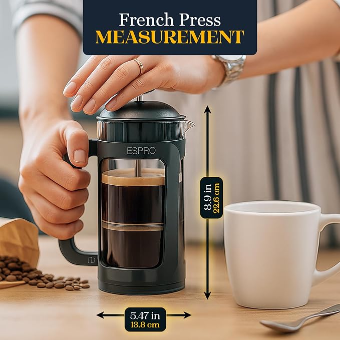 ESPRO P3 French Press Coffee Maker, 18 oz, Black, Double Micro Filter Press | Grit-Free Coffee Press, Thicker Borosilicate Heat Resistant Glass french press, Tea Press, Easy Coffee Brewer, Tea Brewer