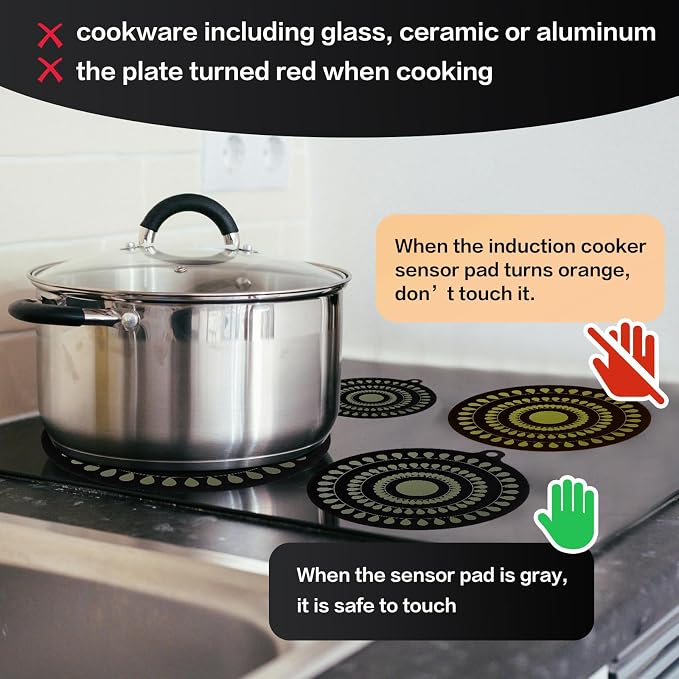 9.5 Inch Thermochromic Silicone Induction Cooktop Protect Mat,2Pcs Induction Cooktop Protective Cover,Non-Slip Pads to Prevent Pots and Pans from Sliding While Cooking