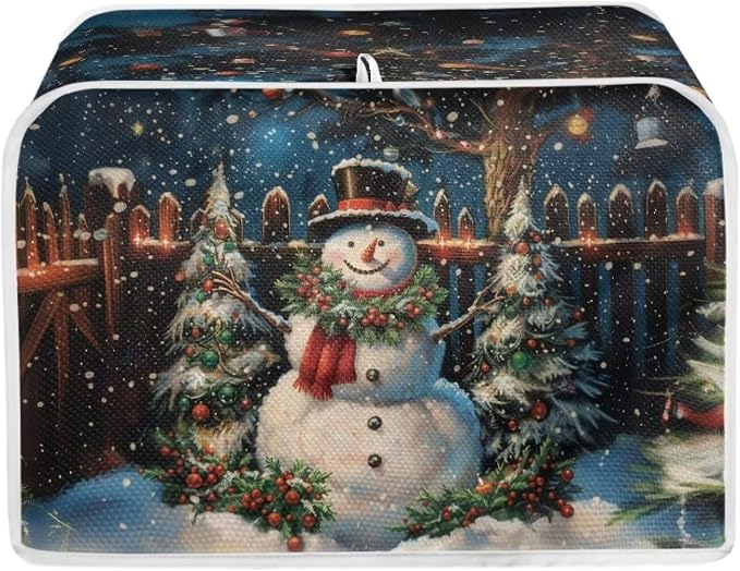 Christmas Snowman Toaster Cover - Dustproof & Waterproof 2 Slice Bread Maker Cover - Kitchen Accessory