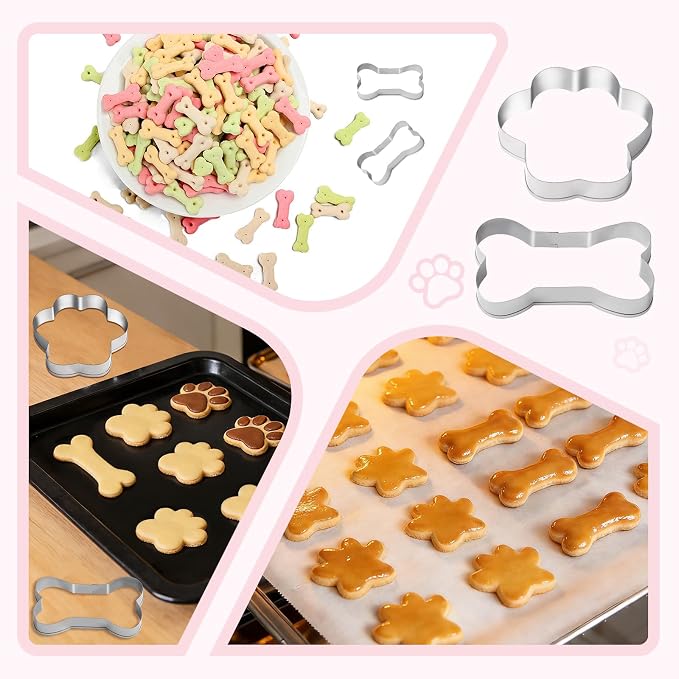 6 PCS Dog Bone and Paw Cookie Cutters, 3 Sizes, Stainless Steel | Print Shaped, For Homemade Baking Theme Party Homemade Treats Print