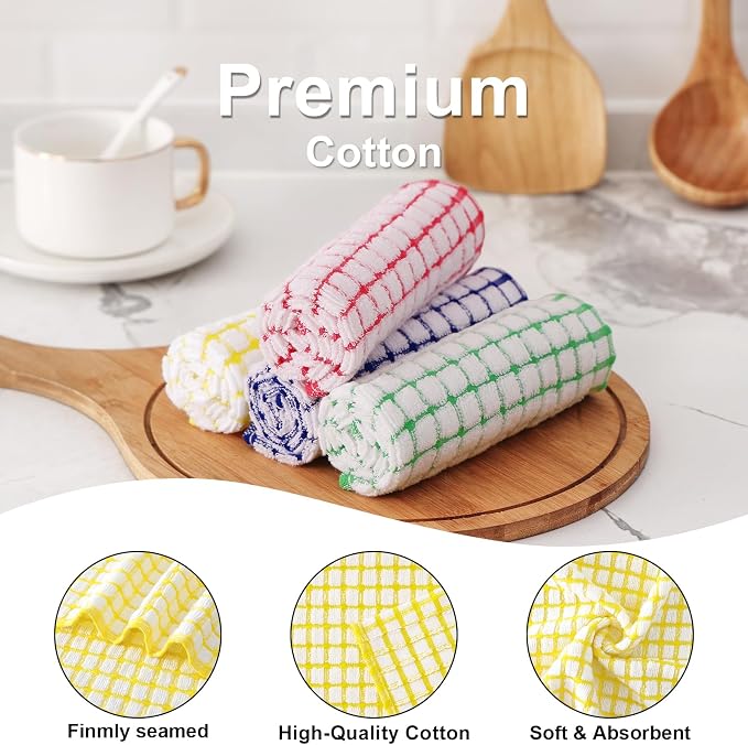 Kitinjoy Cotton 8 Pack Terry Kitchen Dish Cloths, Yellow | 12 x 12 Inches Super Soft and Absorbent Dish Rags, Quick Drying Dish towels for Washing Dishes