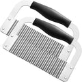 2 Pcs Crinkle Cutter Stainless Steel Potato Slicer Wavy Chopping Veggies | Dishwasher Safety Comfortable Black Handle Sharp and Deep Waves Crinkle Cutting Chip Set for Carrot Zucchini Pickled Cucumber