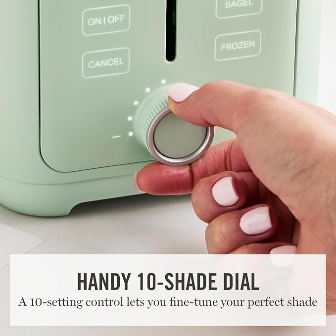 Martha Stewart 2-Slice Toaster, 3 Presets & 10 Shade Settings, Honeydew | Gluten-Free, Bagels, Extra-Wide Self Centering Slots, Waffles & Artisan Bread, Shade Memory, Cord Wrap & Removable Crumb Tray