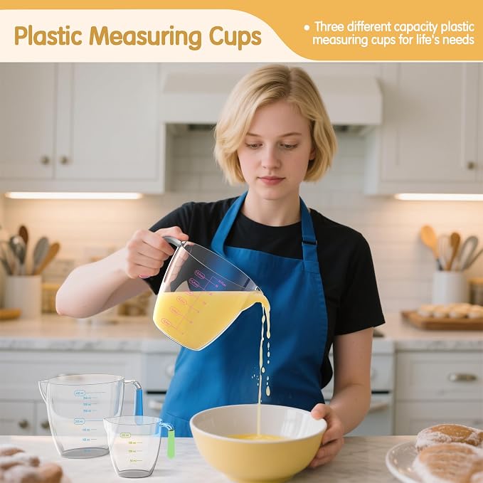 Measuring Cups and Spoons Set, 5 Stainless Steel Measuring Cups, 3 Plastic Measuring Cup, 7 Measuring Spoons, 1 Leveler, 1 Measuring Conversion Chart for Cooking & Baking