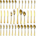 30 Pcs Gold Silverware Set for 6, Food Grade Stainless Steel Flatware Set, Eating Utensils Sets Include Fork/Knife/Spoon, Reusable Cutlery Set for Home Kitchen, Dishwasher Safe, Round Edge