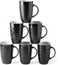AmorArc 20 oz Large Coffee Mugs Set of 6, Black Ceramic Tall Coffee Cups | 3 Assorted Designs, Embossed Ceramic Coffee Mugs with Large Handle for Coffee/Tea/Cappuccino, Dishwasher&Microwave Safe