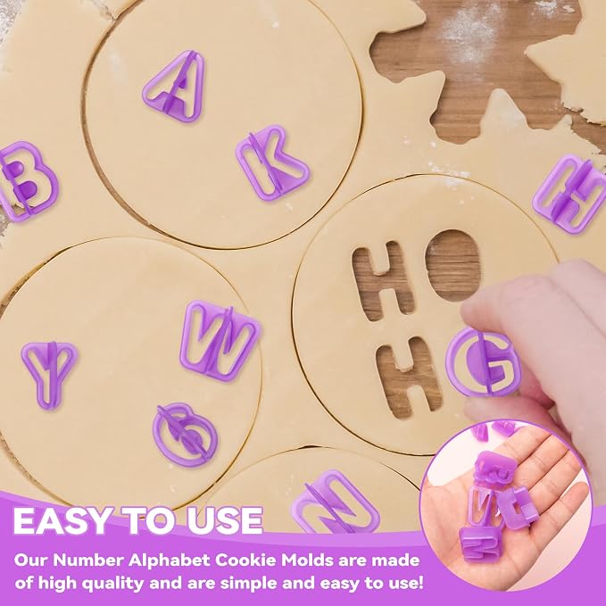 40 Pcs Alphabet Cookie Cutters, Fondant Letter Cutters, Number Cookie Cutters, Alphabet Cake Stamp Tool Set, Plastic Letter Cookie Cutters, Letter Cutters for Cake Decorating, Biscuit DIY Baking
