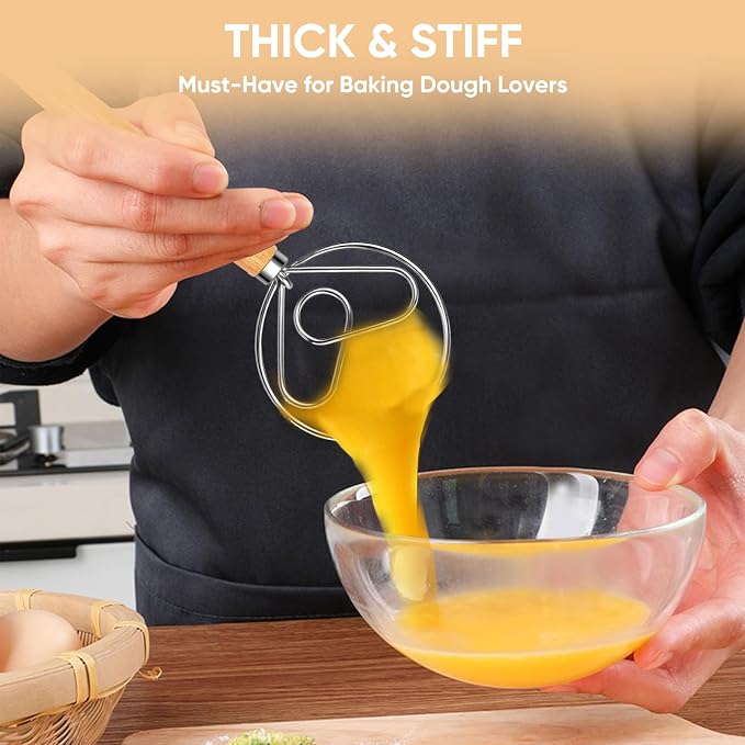 Maxjoy Danish Dough Whisk, Stainless Steel Wooden Bread Tool for Sourdough | Wooden Handle Dutch Dough Hook, Replaces Mixer and Spoon for Sourdough Pastry Pizza, Food Safe, Rust Resistant, Easy Clean