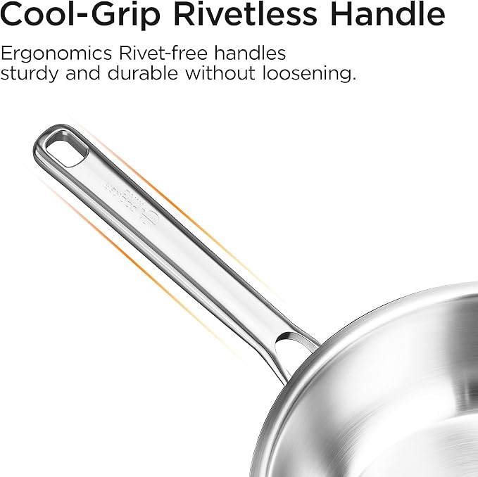 COOKER KING 12" Wok Pan with Lid, Stainless Steel Deep Skillet for Stir-Fry | Non-Toxic Uncoated Cookware, Flat Bottom, Oven Safe, Induction Ready, Stay-Cool Handle, 3-Ply Stainless Steel Clad