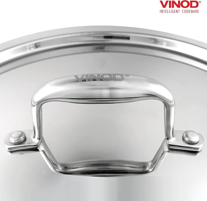 Vinod Platinum Triply Kadai with Lid, Extra Deep, 18cm, for Home Kitchen | Induction And Electric Friendly Stainless Steel Wok; Suited For Indian Sauces, Stews And Soups