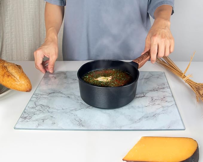 Glass Cutting Board 16"x12": Tempered Glass Kitchen Counter Protector - Durable- Scratch-Resistant, Heat-Proof - Design 3 - Grey Marble Effect
