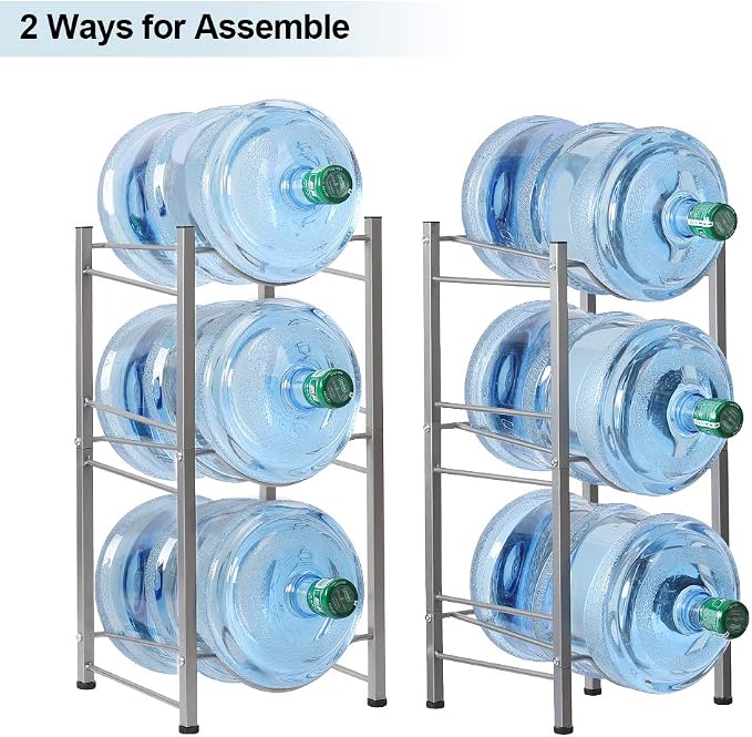 LIANTRAL Water Cooler Jug Rack, 5 Gallon Water Jug Holder Water Bottle Storage Rack, 5 gallon water jug stand, 3 Tiers, Silver | 3-Tier Silver,Heavy-Duty Steel,Rustproof,Easy Assembly,Floor Protection,Save Space, Detachable,Perfect for Home, Kitchen