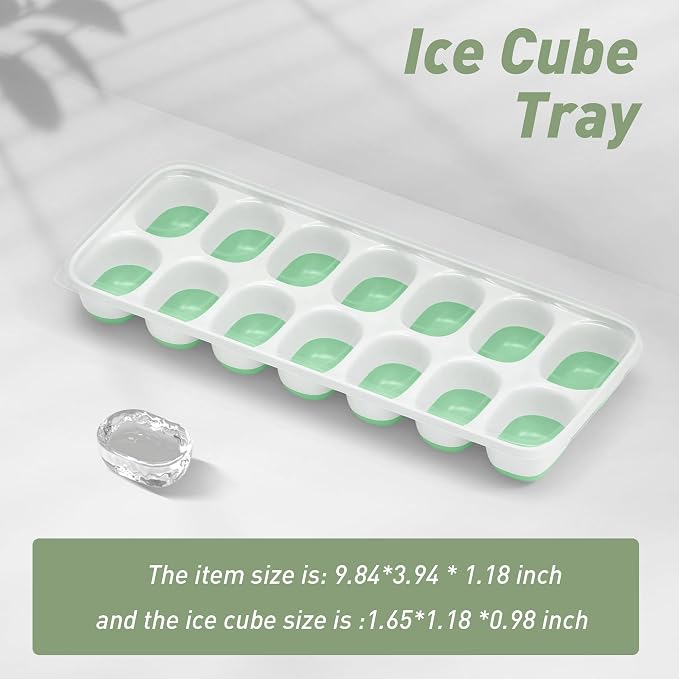 ChefAide Ice Cube Tray with Lid, 4 Packs 56 Cubes Durable Stackable Ice Cube Trays for Freezer with Removable Lids, Easy-Release Plastic & Silicone Ice Tray for Cocktail, Coffee