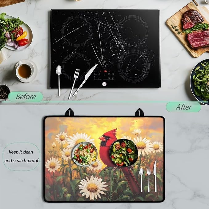 Cardinal Daisy Sunset Print Stove Top Covers Waterproof Electric Stove Cover Mat 29.18 x 20.96 inch Glass Cooktop Protector Large Coffee Machine Mat for Flat RV Range