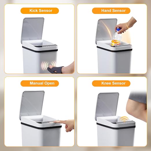 Automatic Bathroom Trash Can Touchless 2.6 Gallon Small Trash Cans with Lid Narrow Garbage Can for Kitchen, Toilet, Bedroom, RV, Living Room