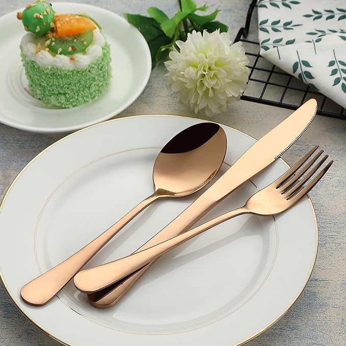 Portable Travel Utensils, Reusable Silverware with Case for Fixing Tableware, 9 Pieces Stainless Steel Stable Flatware Set, Camping Picnic Cutlery Set (Rose Gold Set)