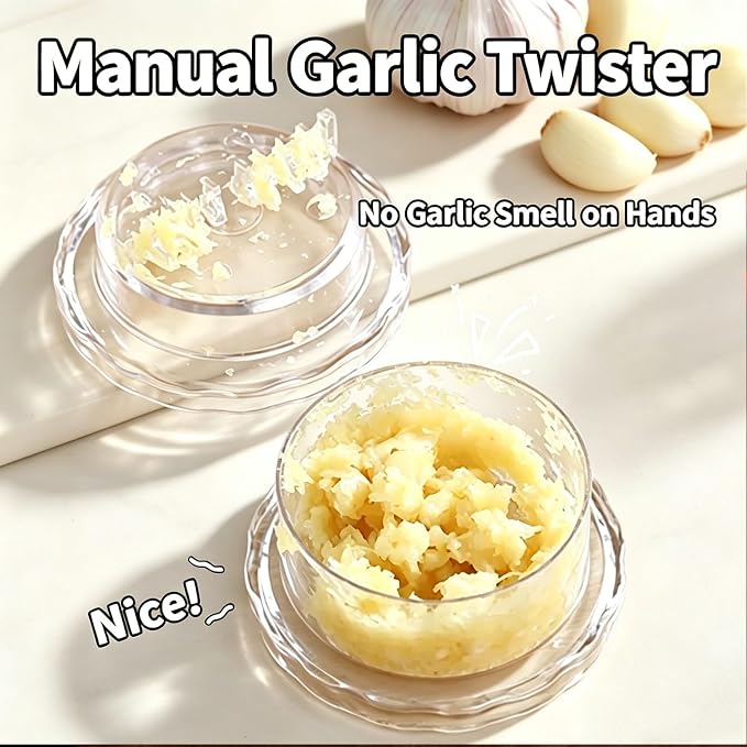 2PCS Clear Manual Garlic Twister and Ginger Mincer Tool, Transparent Manual Garlic Twist, Compact Garlic Mincer Tool for Garlics, Ginger, Onion, Nuts, Herbs, Impact Resistant Kitchen Gadget