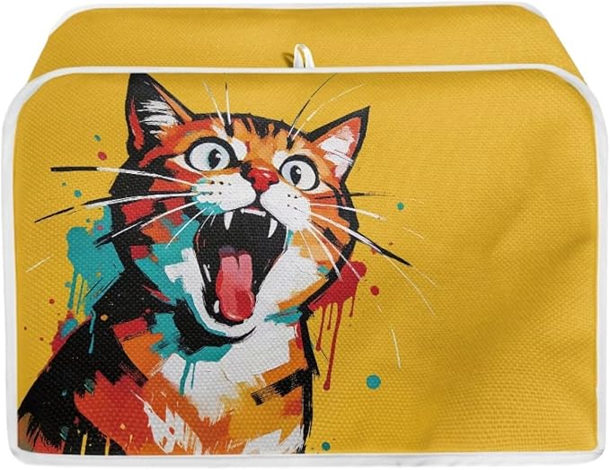 Ginger Cat Print 4 Slice Toaster Cover Anti Fingerprint Toaster Oven Dust Cover Washable Small Kitchen Appliance Dust Covers, Kitchen Decorations, Yellow