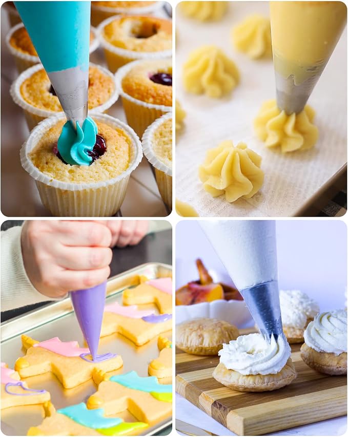 Labeol 200Pcs Disposable Piping Bags 16 Inch 12 Inch Pastry Bags Royal Icing Bags Tipless Frosting Bags Cookie Cake Decorating Bakery Bags Party Favor Bags Baking Supplies Christmas | Thick textured non-slip plastic,2 assorted sizes,compatible with sta...
