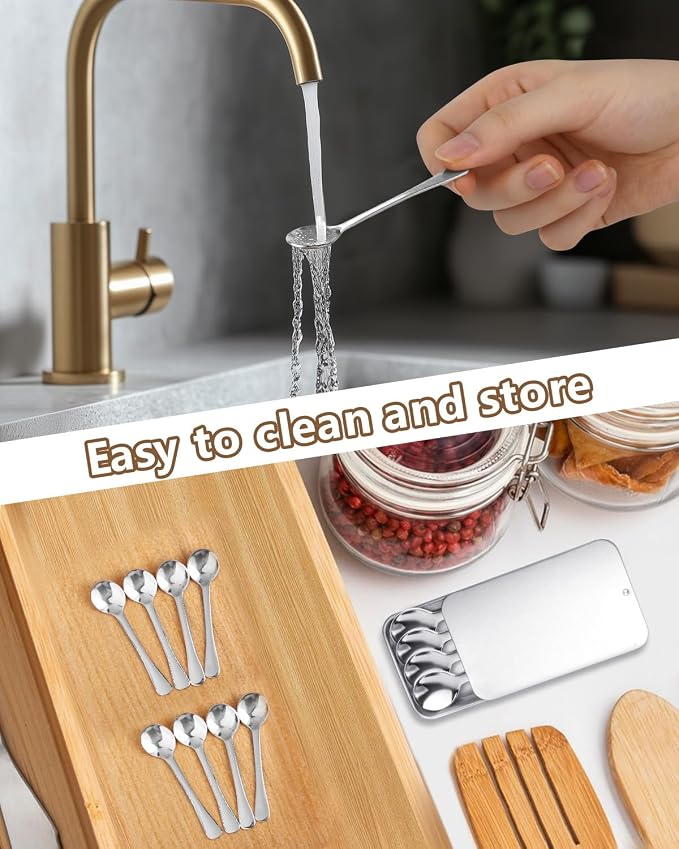 8PCS Tiny Spoons Upgraded Larger Size 3.56 inch - Mini Stainless Steel Spoons for Salt Jars Spice Jars, SUS 304 Food Grade Seasoning Spoon for Powder Spices, Pepper, Sugar, Coffee