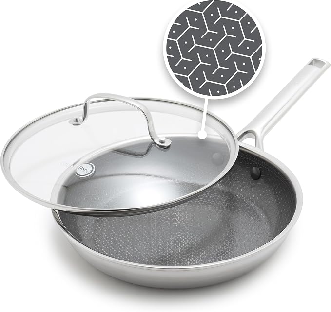 GreenPan Hybrid APEX 12" Stainless Steel Frying Pan Skillet with Lid | APEX Tri-Ply Pan, PFAS-Free Thermobond Nonstick, Induction & All Cooktop Compatible, Dishwasher & Oven Safe to 850F, Silver