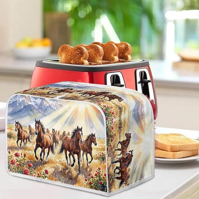 4 Slice Toaster Cover Horse Mountain Print Bread Maker Machine Covers Washable Microwave Oven Cover for Kitchen