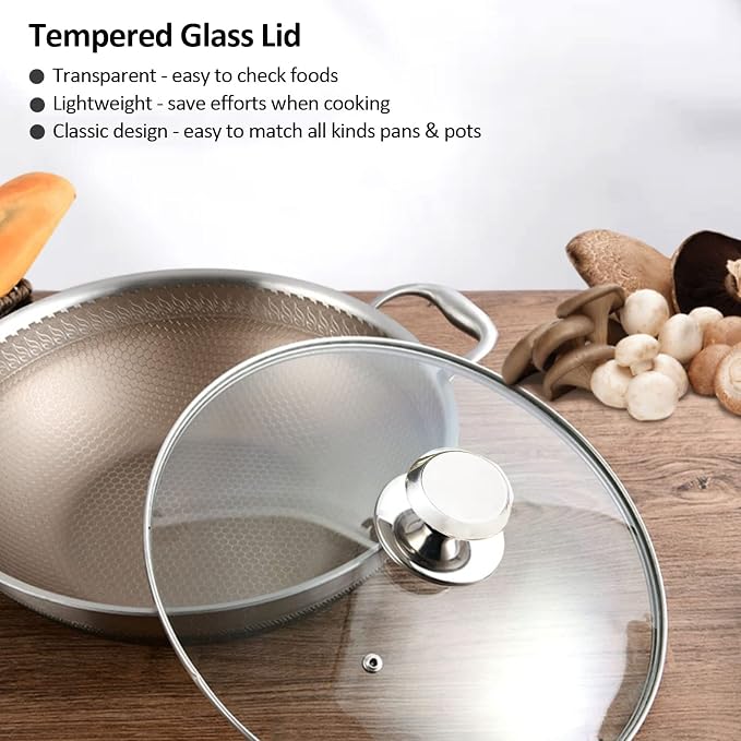 Glass Lid for 12 Inch Frying Pan, Tempered Replacement Top, Twist Lock, Cookware Lid, Clear, Tempered Glass