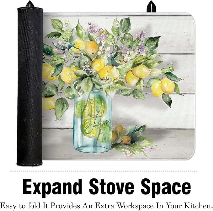Lemon Stove Top Cover for Electric Stoves,Spring Summer Colorful Farmhouse Stove Top Cover for Kitchen Decor,Heat Resistant Cooktop Protector Mat,Non-Slip Washable Dish Drying Mat 28"x20"