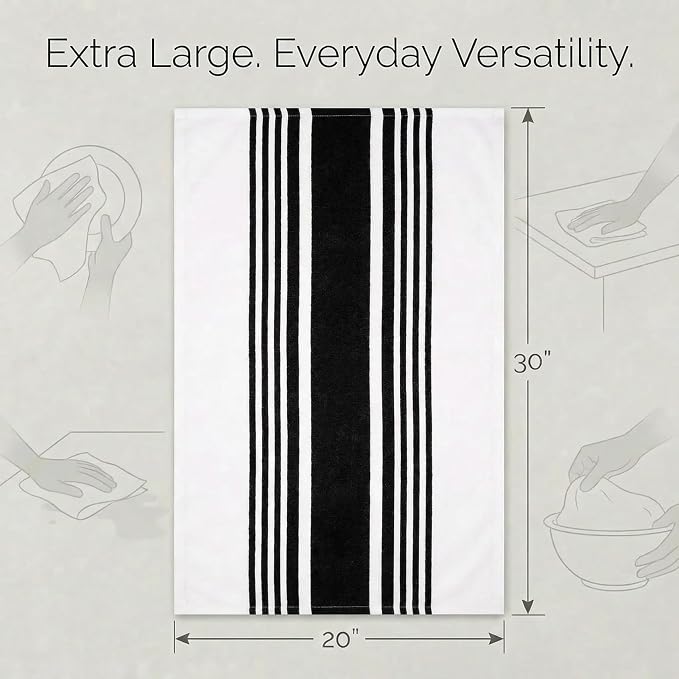 Urban Villa Kitchen Towels Cotton Dish Towels 20”x30” (Set of 6) Black