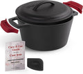 Cuisinel Cast Iron Dutch Oven - 3-Quart Deep Pot + Lid + Pan Scraper + Handle Covers - Large Pre-Seasoned Cooker for Baking Bread, Soup, Frying - Indoor/Outdoor - BBQ Cookware. PFAS and PFOA-free