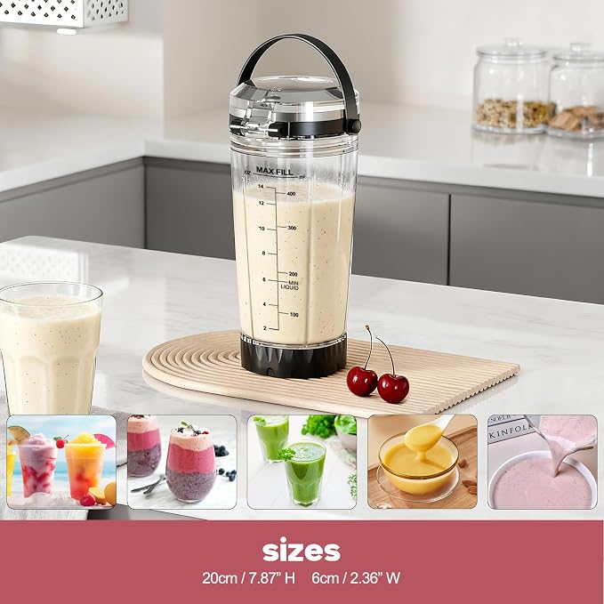 18oz Blending Vessel Accessories for Ninja Blast Portable Blender BC151BK | Upgraded 180° Flip Lid & Leak-Proof Travel Handle, Personal Blender Cup Replacement for Gym, Office and Outdoor