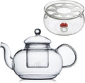 CnGlass 33.8oz Glass Teapot with Removable Infuser,Stovetop Safe Tea Kettle with Glass Tea Warmer 5.3 in/13.5cm Diameter