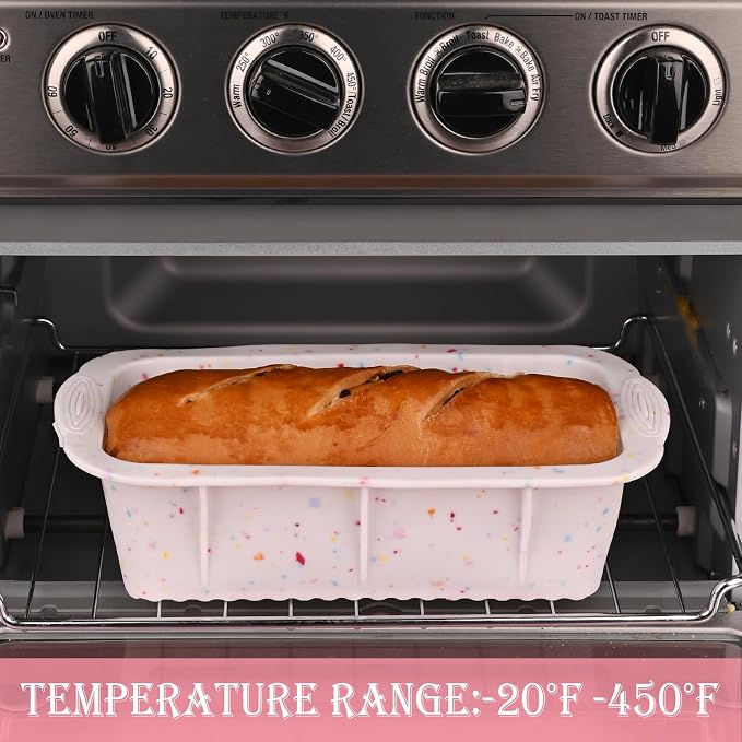 2 Pack Silicone Bread Loaf Molds, Nonstick Easy Release Rectangle Silicone Loaf Pan for Baking Cake, Meatloaf, Banana Bread, Brownies, and Quiche (Confetti)